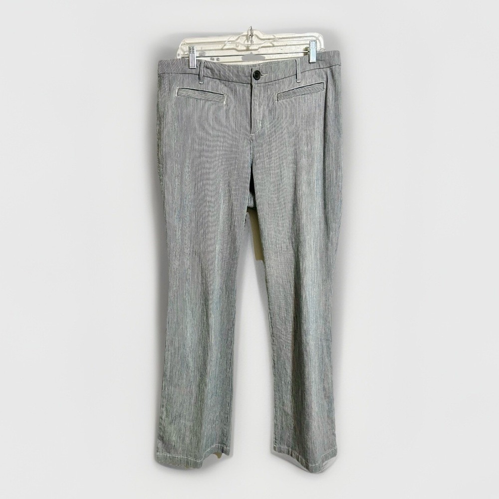 Chico's Platinum Jeans size 2 Large Blue White Striped Trouser bootcut
